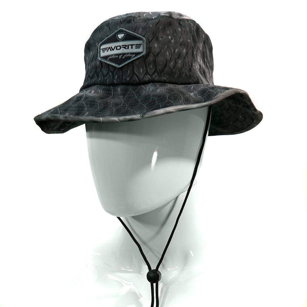 Black Favorite Fishing Bucket Hat with wide brim, designed for sun protection and outdoor activities.
