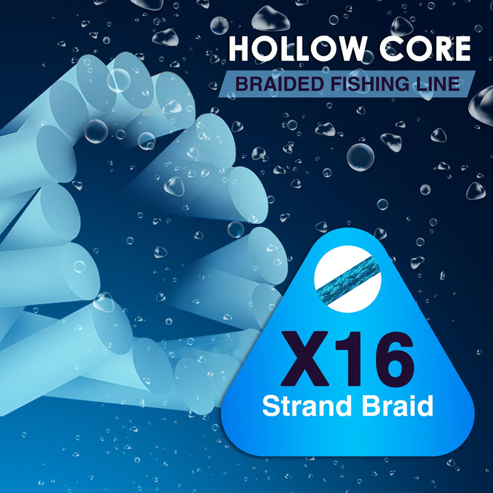 Reaction Tackle Hollow Core 16 Strand Braided Fishing Line, close-up showing the textured, durable braided fishing line in natural light.