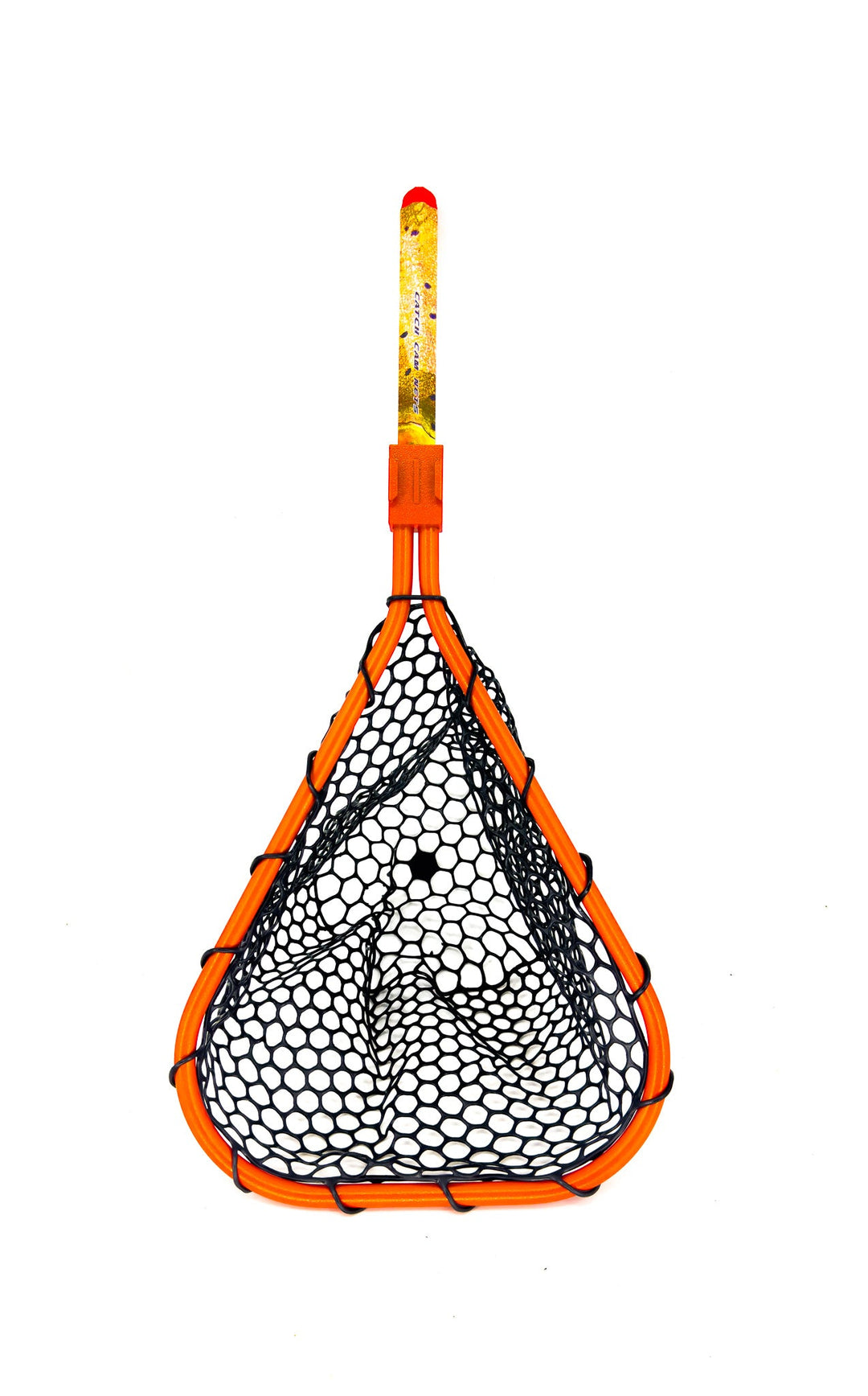Native Catch Cam Nets for fly fishing, lightweight and durable catch cam nets by Natives Fly Fishing, shown with a fishing scene.
