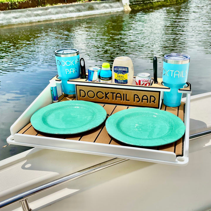 Docktail Utility Boat Table Accessory with Adjustable Rod Holder Mount