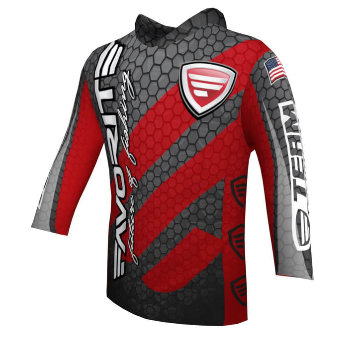 Favorite Fishing lightweight performance hoodie in red, athletic apparel with a comfortable fit and team favorite design.