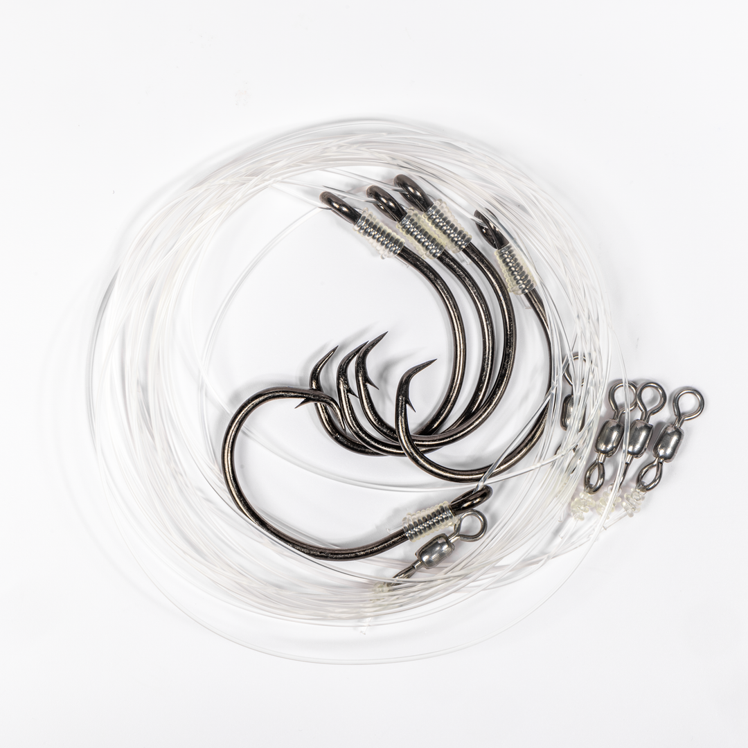 BlacktipH Mustad Live Bait Rigs with 10/0 Black Nickel Circle Hook and Premium Rosco Swivel - Large 5 Pack