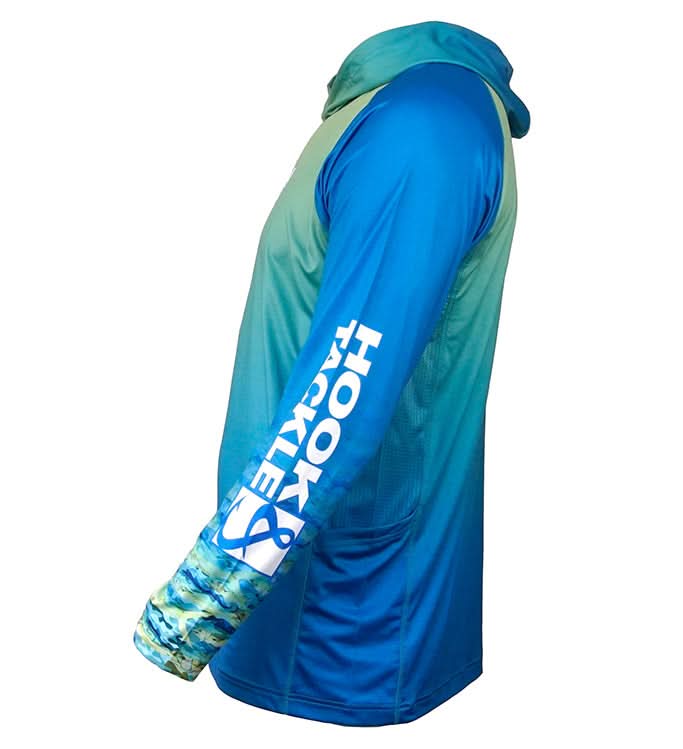 Men's Mahi Camo UV fishing hoodie gaiter by Hook & Tackle, showing lightweight UPF sun protection T-shirt with camo pattern