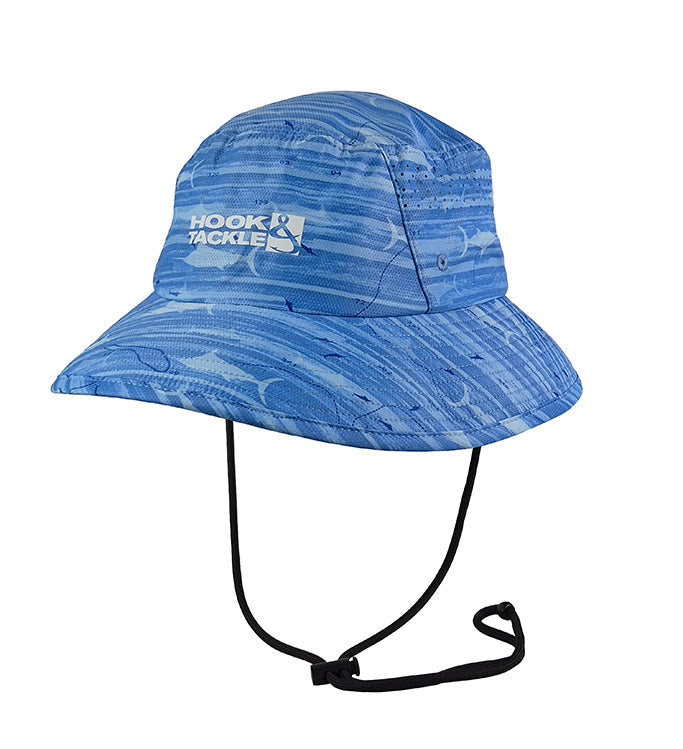 Marlin Latitude printed bucket hat by Hook & Tackle, showcasing a colorful nautical design, made for seaside accessories.