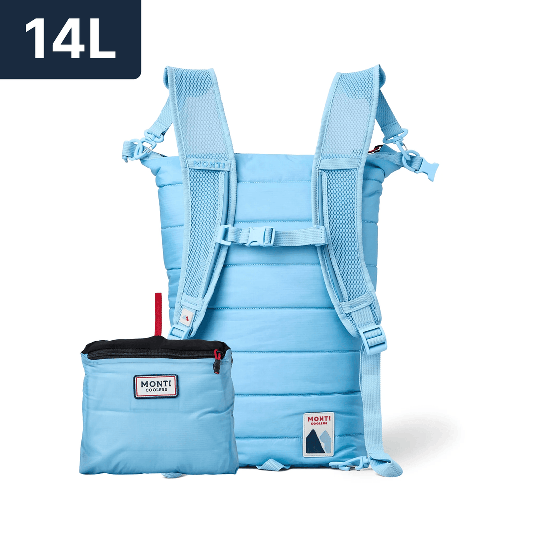 Monti Coolers Mayfly 14L cooler with sleek design, featuring a sturdy handle and secure lid for outdoor cooling needs.