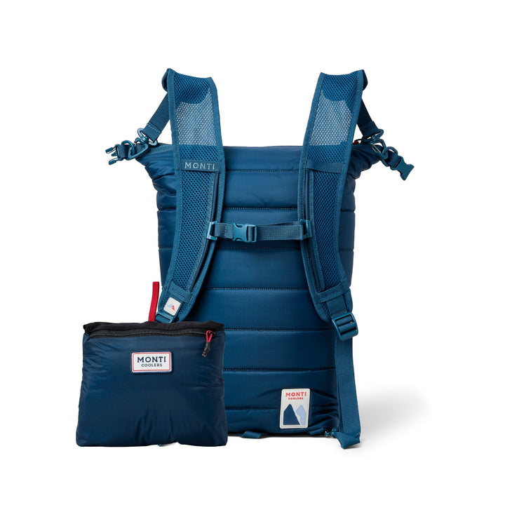 Monti Coolers Mayfly 14L cooler in navy with sturdy handle and compact design for outdoor cooling needs.