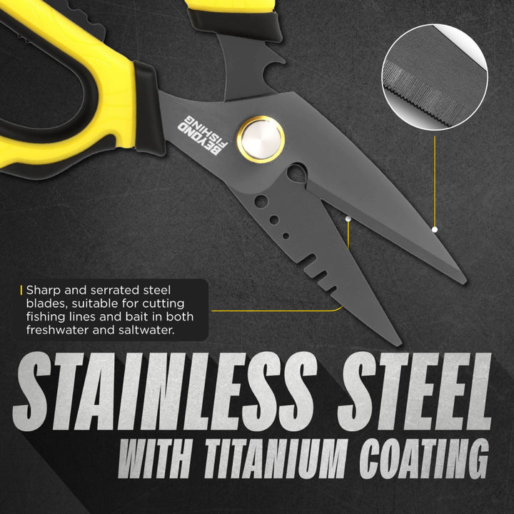 Beyond Braid 6.5-inch Omni Pro Fishing Shears with stainless steel blades and ergonomic handle for precise cutting.