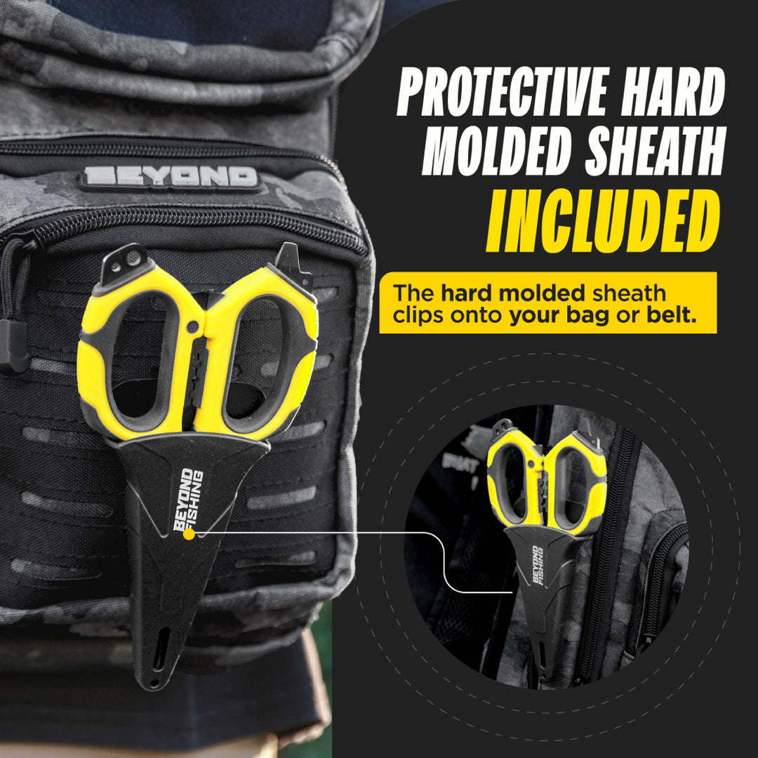 Beyond Braid 6.5-inch Omni Pro Fishing Shears with sharp blades and ergonomic handles for precise cutting on fishing trips.