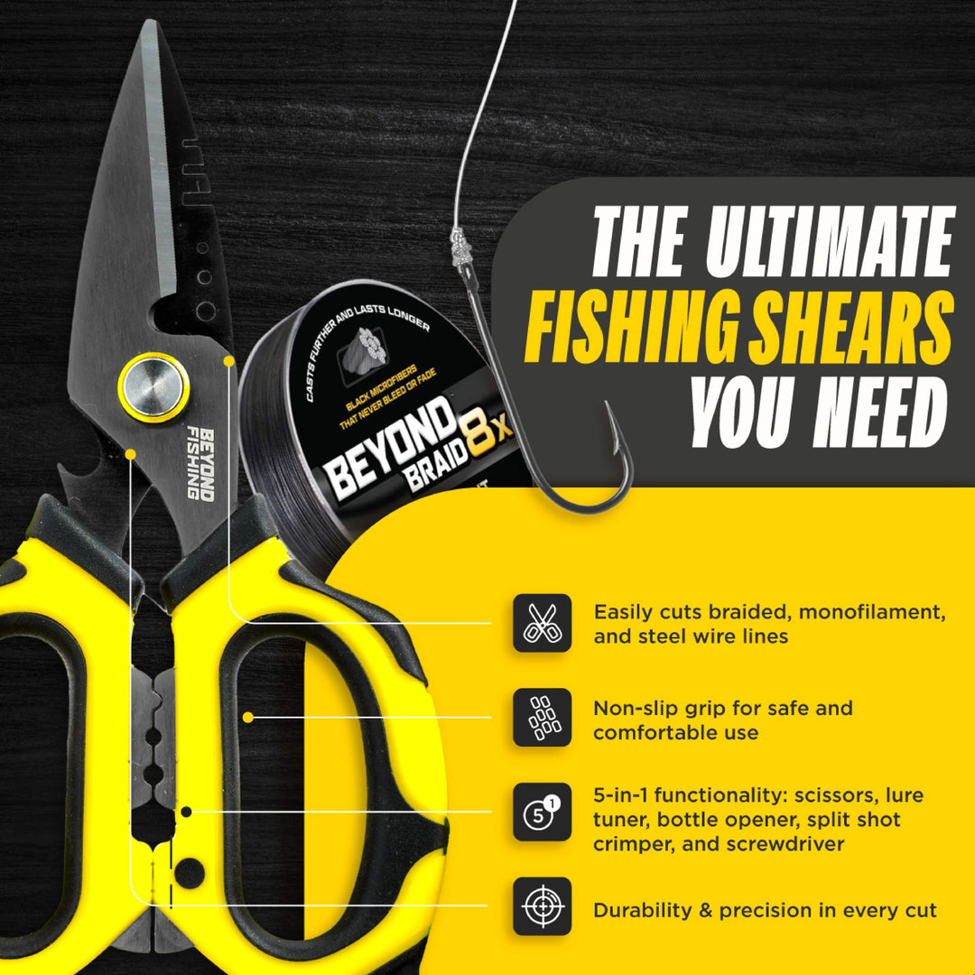 Beyond Braid 6.5-inch Omni Pro fishing shears with stainless steel blades for precise cutting of fishing lines and tackle