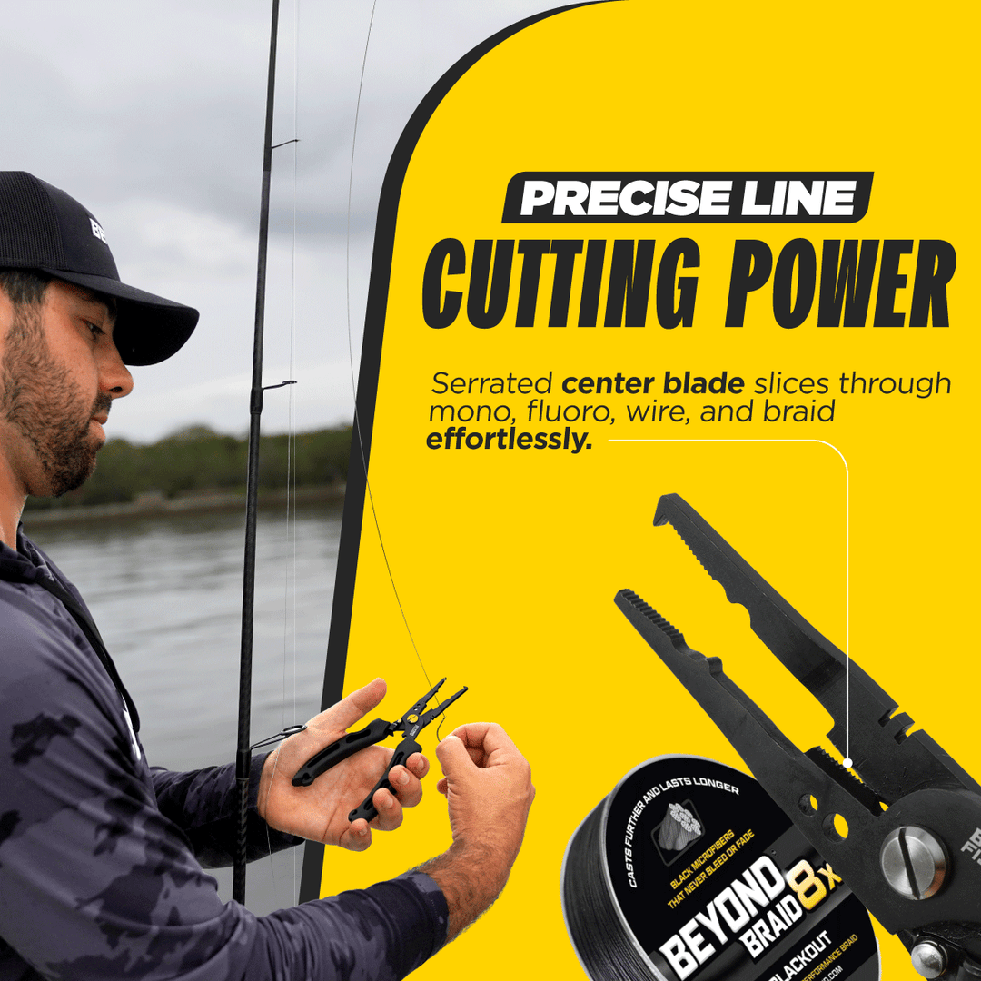 Beyond Braid QuickRig multifunction fishing pliers with ergonomic handles and stainless steel construction for tackle management