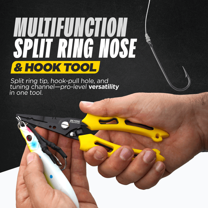 Beyond Braid QuickRig multifunction fishing pliers with ergonomic handles and built-in tools for fishing and tackle adjustments.