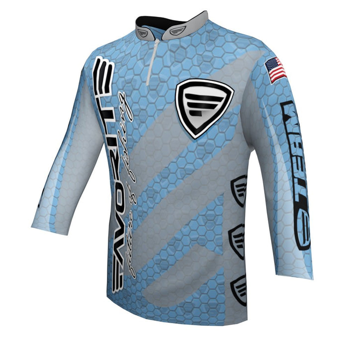 Favorite Fishing Team Favorite quarter-zip jersey in blue, showcasing front view of the breathable, lightweight fishing apparel.