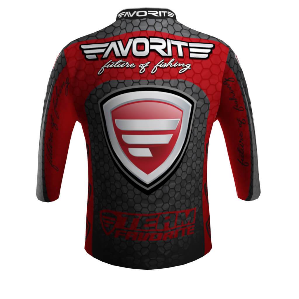 Favorite Fishing Team Favorite quarter-zip jersey in red, showing the back view with logo and breathable fabric for fishing apparel.
