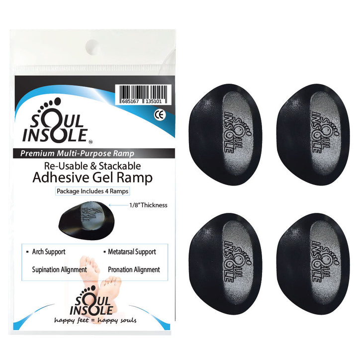 Stackable supports and gel ramps by Soul Insole, shown in R-1.jpg, designed for comfort and support in footwear.