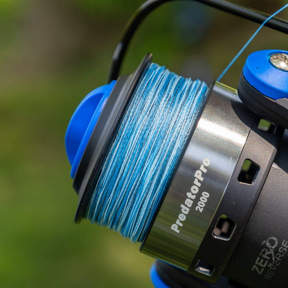 Reaction Tackle braided fishing line, USA-made, in a spool with clear, strong braided nylon for freshwater or saltwater fishing.