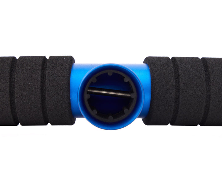 Blue T-Bar Rod Cushion 2.0 from Stand Up Fishing, showing padded foam with T-bar attachment for fishing rod comfort.