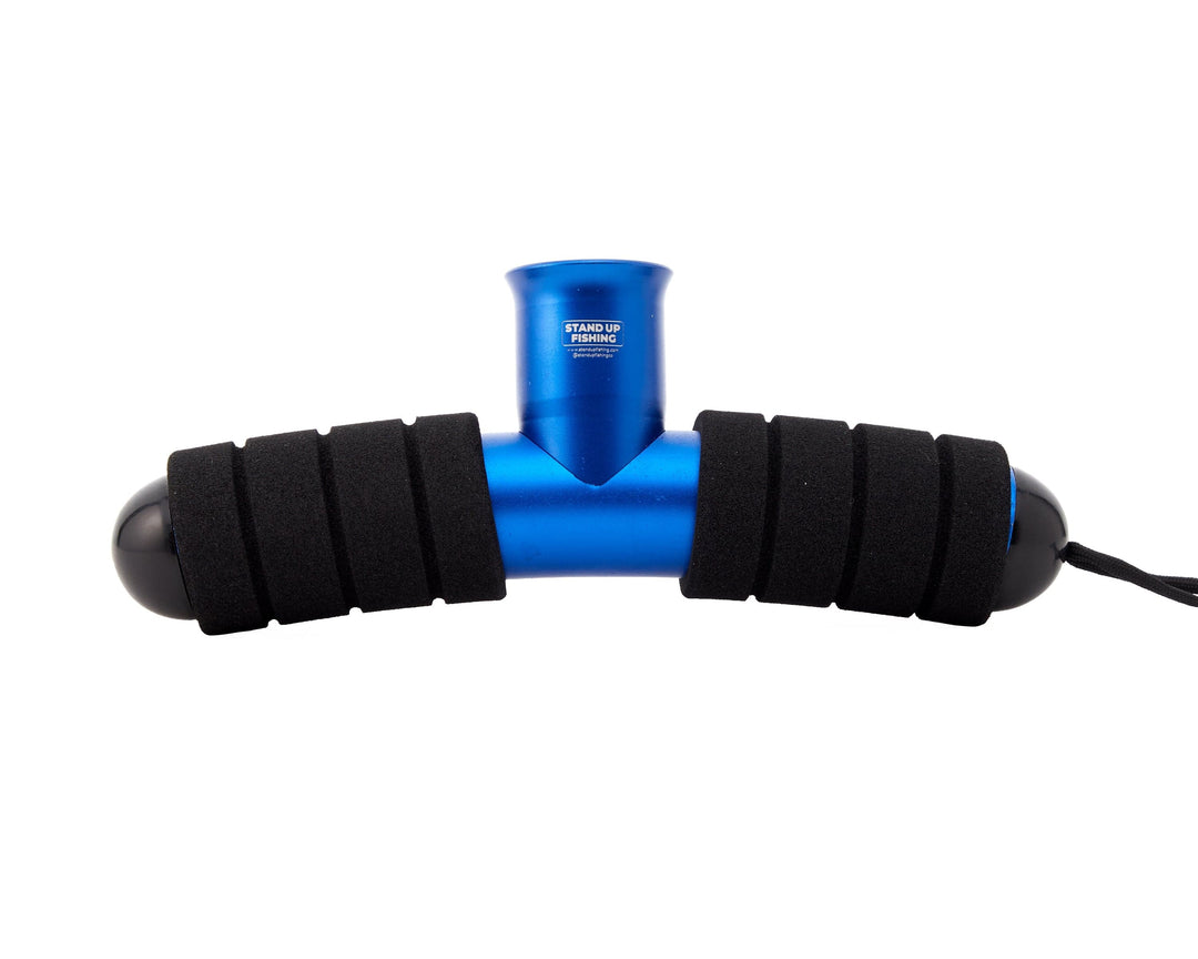 Blue T-Bar Rod Cushion by Stand Up Fishing, designed for comfortable grip and support during fishing.