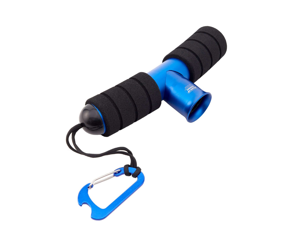 Blue T-Bar Rod Cushion by Stand Up Fishing, showing the ergonomic design and vibrant blue color for comfortable fishing rod support.