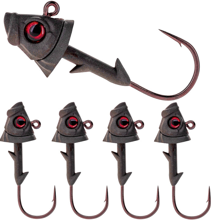 Reaction Tackle 97% pure tungsten swimbait jig with realistic fish head, 5-pack, designed for fishing lures and tackle.