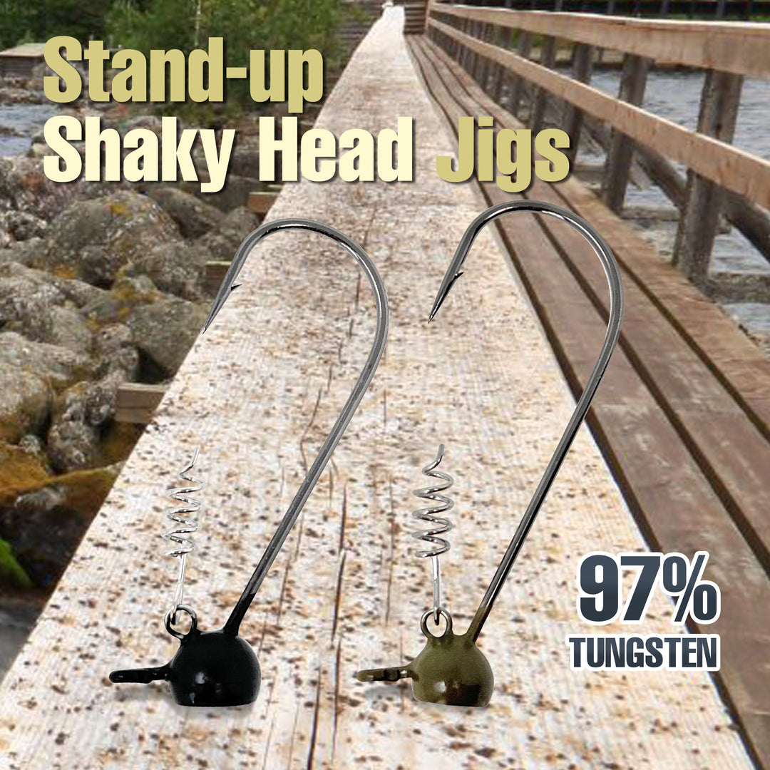 Reaction Tackle Tungsten Stand-Up Shaky Head Jigs, 5-pack, showing the jigs with tungsten heads and hook details.