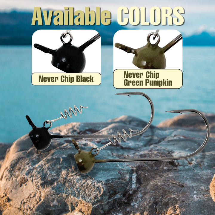 Reaction Tackle Tungsten Stand-Up Shaky Head Jigs, 5-pack, with detailed infographic showing their shape and design features.