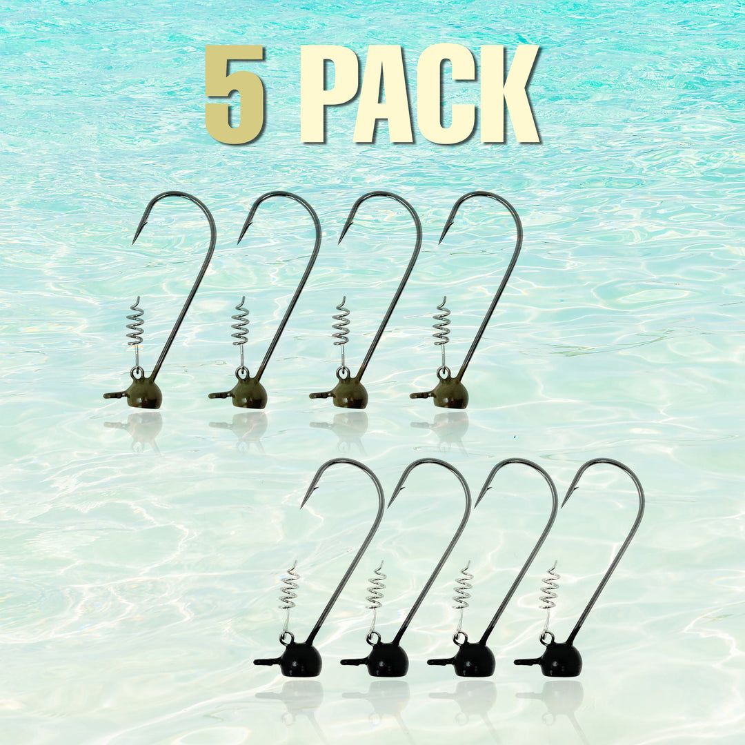 Reaction Tackle Tungsten Stand-Up Shaky Head Jigs, 5-pack, showing close-up of the black tungsten jigs with hooks and weights.