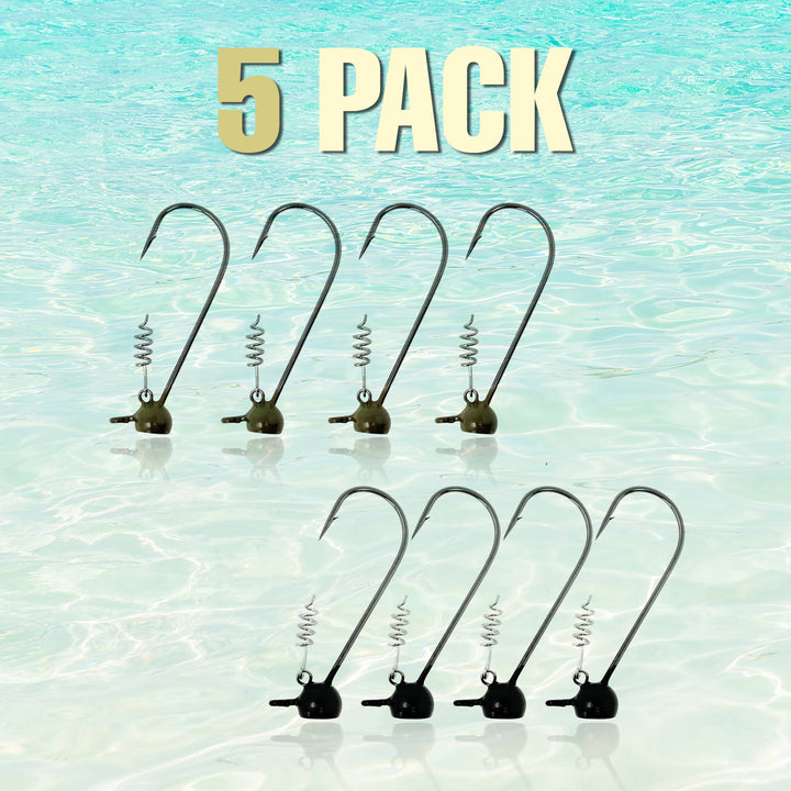 Reaction Tackle Tungsten Stand-Up Shaky Head Jigs, 5-pack, showing close-up of the black tungsten jigs with hooks and weights.