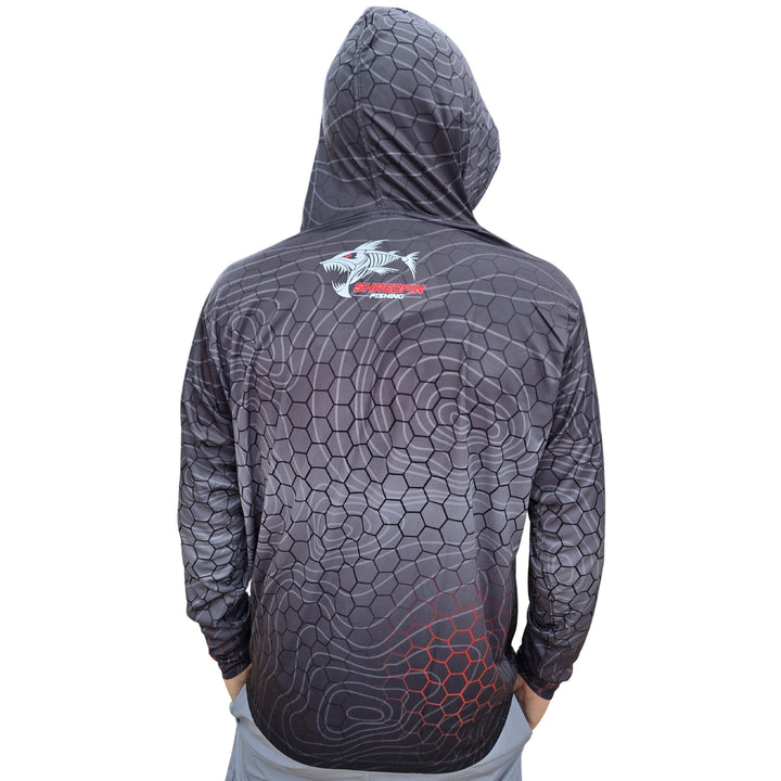 ShredFin Contourz HexCast Hooded Performance Shirt | Tungsten Fade/Red