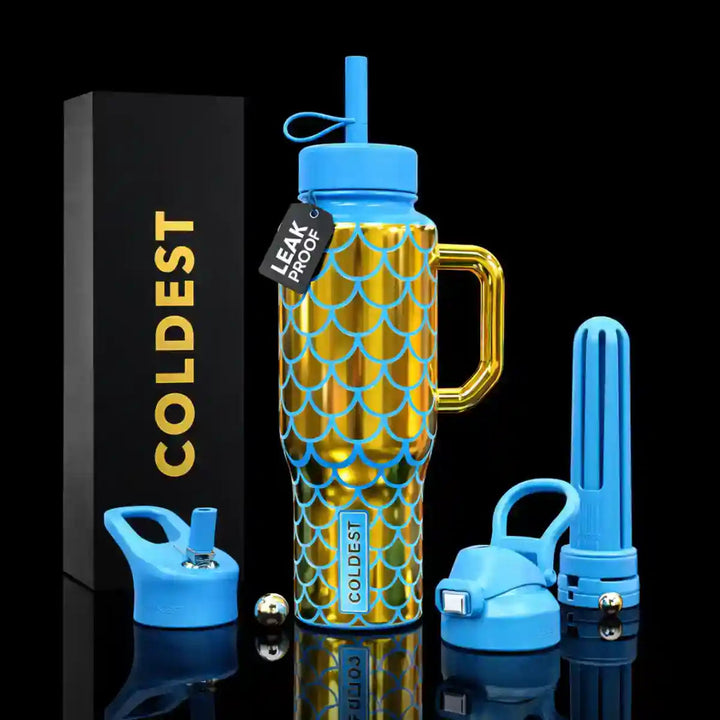 Coldest Legacy 002 The Mermaid cooler with colorful mermaid design and sturdy handle, suitable for keeping drinks cold.