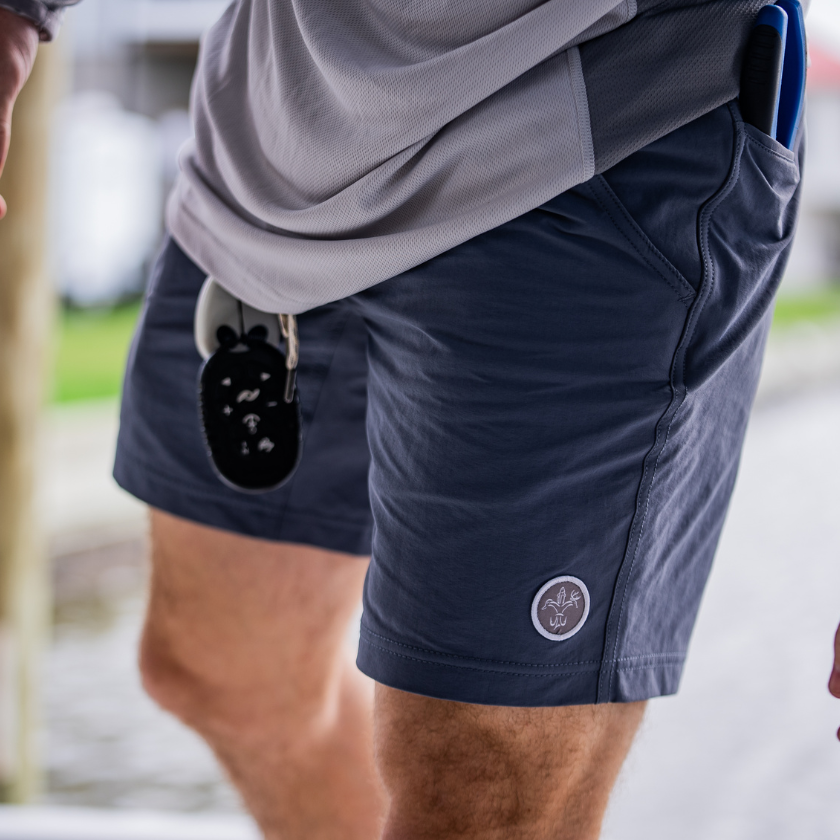 Sportsman Gear men's Bayou fishing shorts with lining, 6-inch inseam, lightweight board shorts for fishing and outdoor activities.