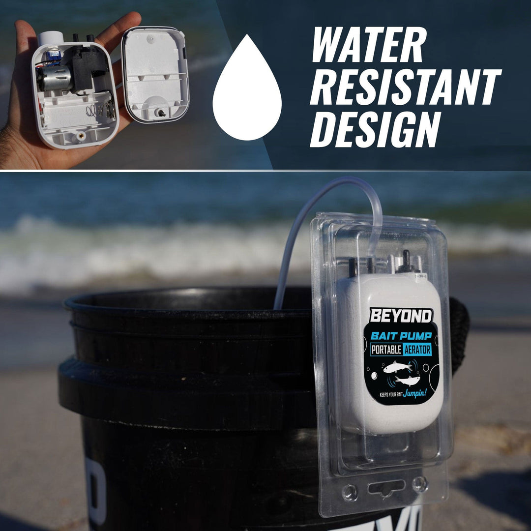 Portable Beyond Bait Pump live bait aerator by Beyond Braid, compact device for oxygenating bait during fishing trips.