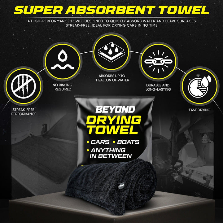 Beyond Braid super absorbent large microfiber drying towel, premium quality, soft and quick-drying for effective water absorption.