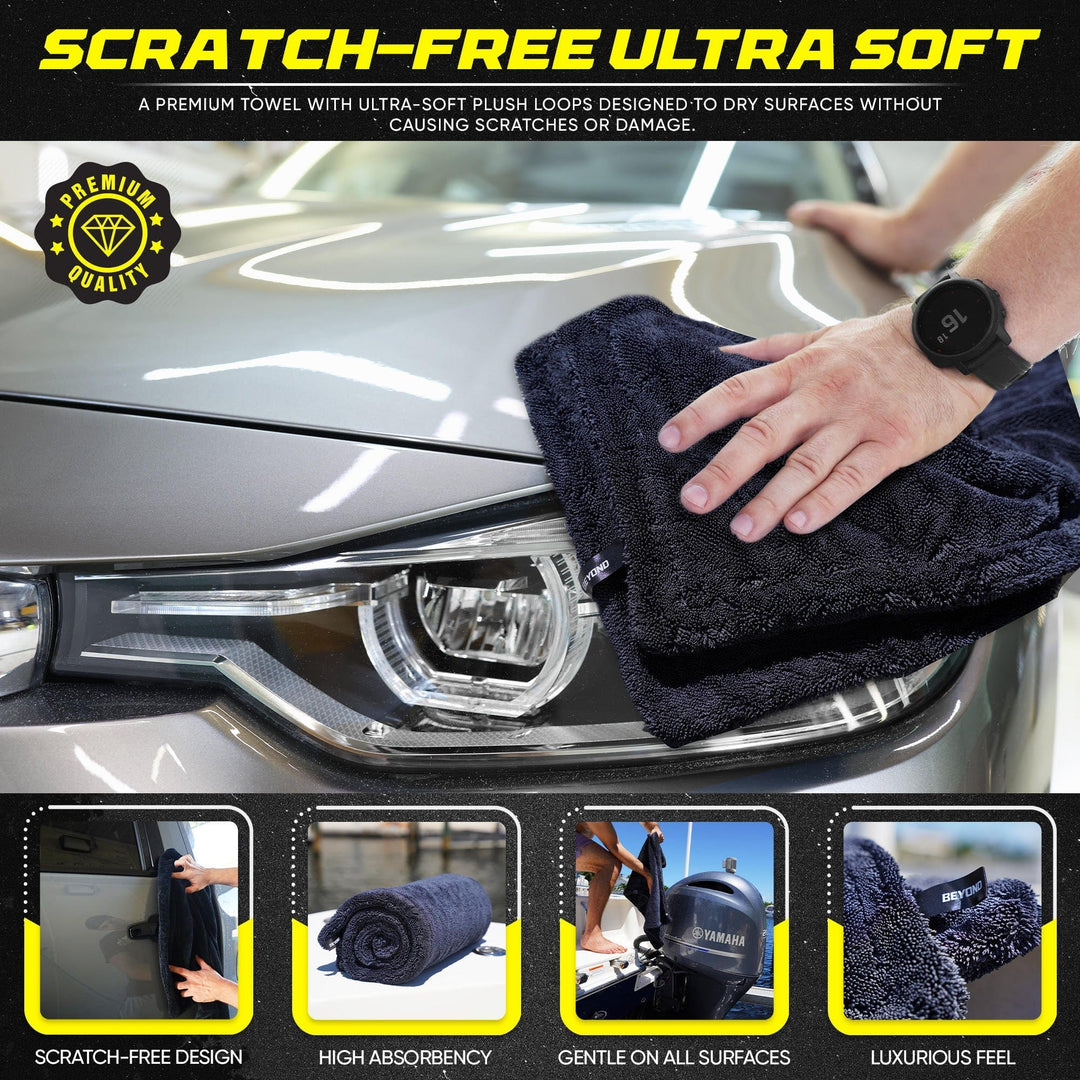 Beyond Braid drying towel, large premium microfiber towel with super absorbent design for quick drying and gentle handling.