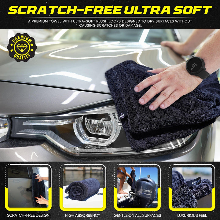 Beyond Braid drying towel, large premium microfiber towel with super absorbent design for quick drying and gentle handling.