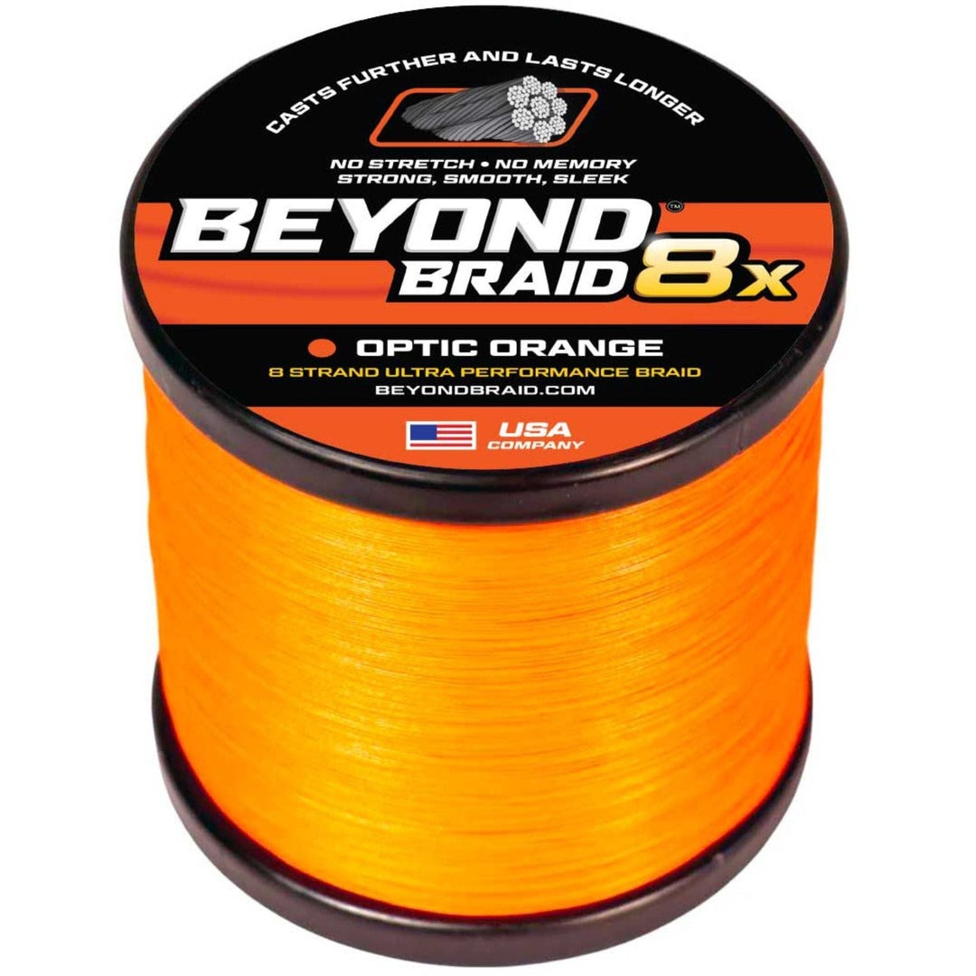 Beyond Braid 8-strand braided fishing line in green, 300 yards, 8 lb test, designed for saltwater and freshwater fishing.