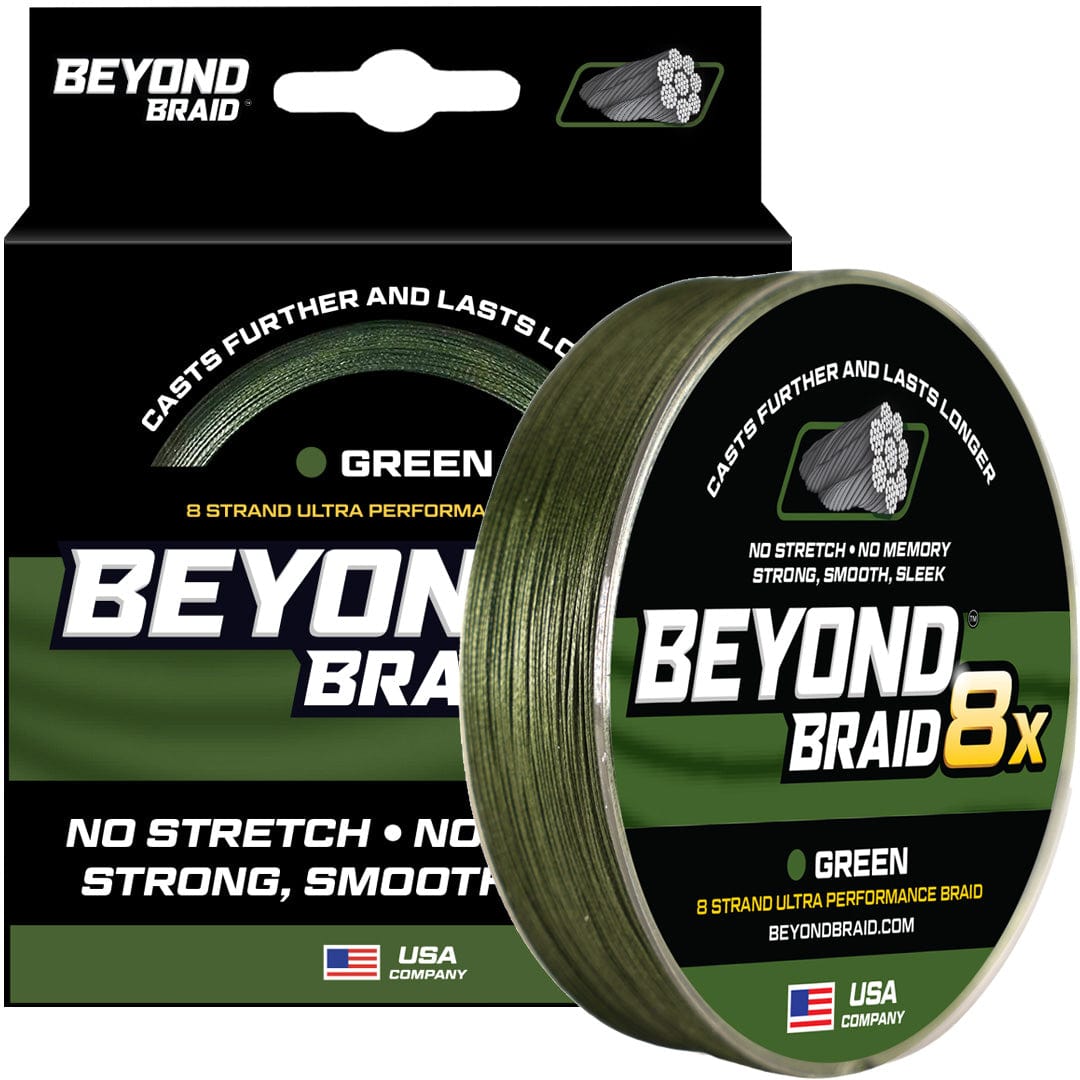 Green Beyond Braid 8X Ultra Performance 8 Strand fishing line, 300 yards, 8lb strength, high-performance fishing gear