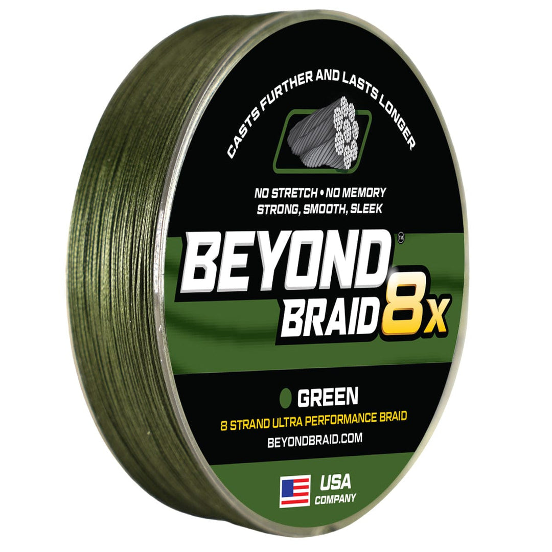 Green Beyond Braid 8X Ultra Performance 8 Strand fishing line, 300 yards, 8 lb test, high-strength fishing line.