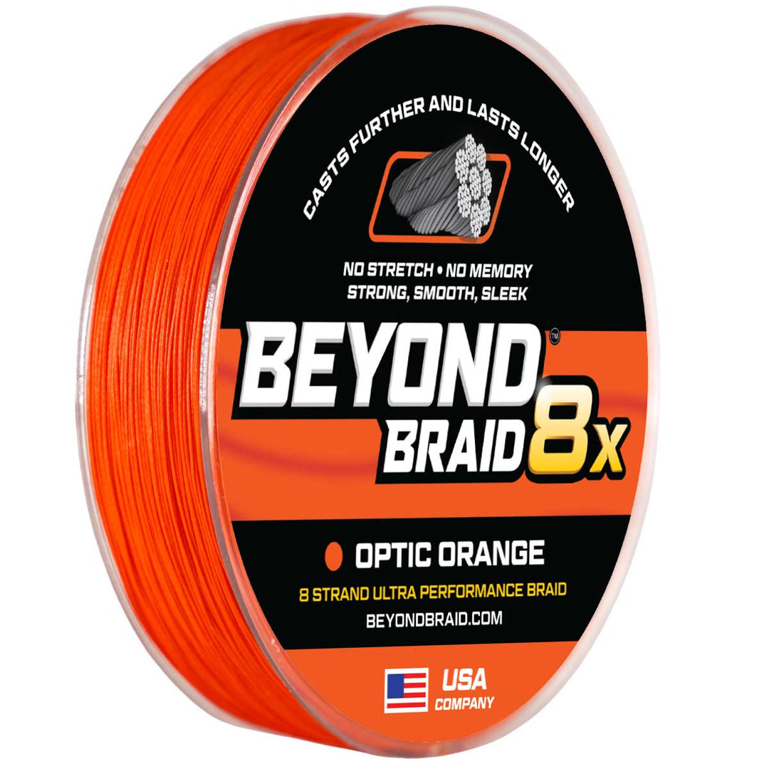 Beyond Braid Optic Orange 8X Ultra Performance 8-Strand fishing line, 300 yards, 8lb test, durable and high-visibility orange color