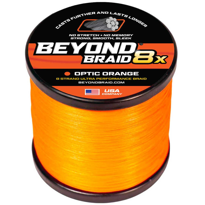 Beyond Braid Optic Orange 8X Ultra Performance 8-Strand fishing line, 300 yards, 8lb test, vibrant orange color