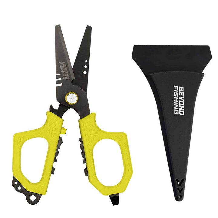 Beyond Braid 6.5-inch Pro Shears, premium braid cutting scissors with black handles and sharp blades for fishing line.