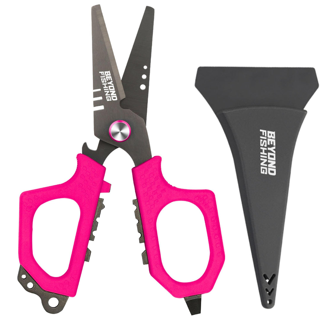 Beyond Braid 6.5-inch Pro Shears for fishing, premium braid cutting scissors with black handles.