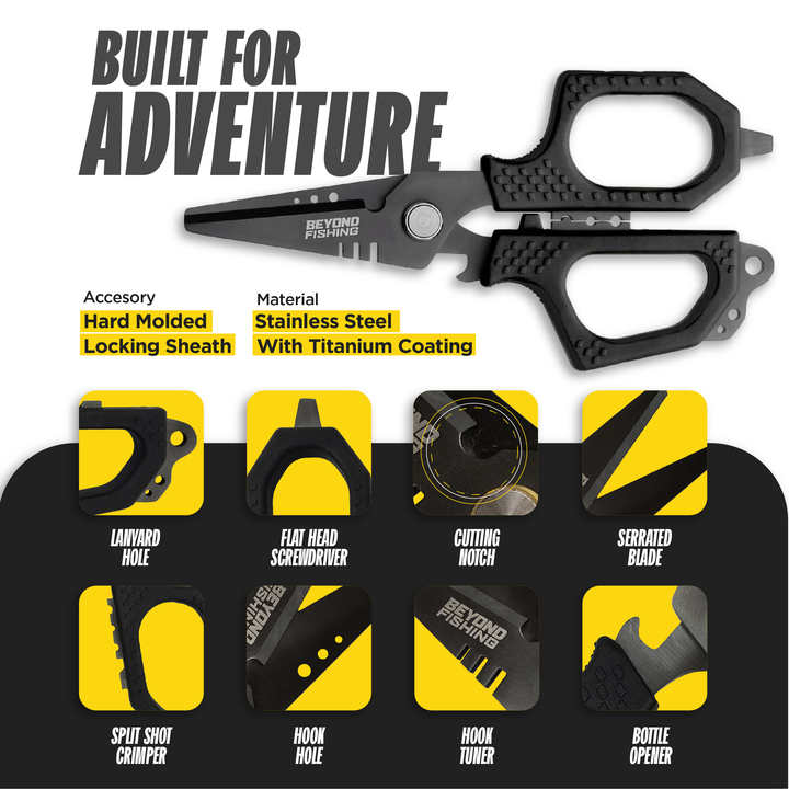 Beyond Braid 6.5-inch Pro Shears for premium braid cutting, black fishing scissors with sharp blades for tackle and line cutting.