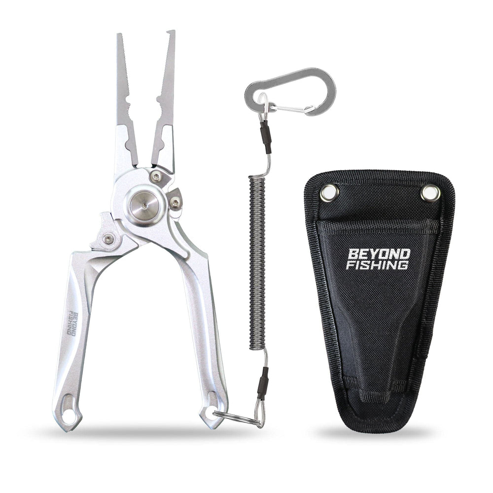 Beyond Braid Pro Aluminum Series 8-inch pliers with black handles, showcasing durable metal construction and ergonomic grip.