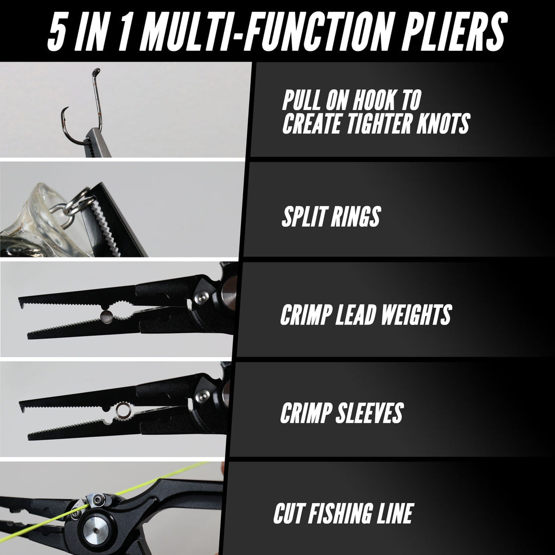 Beyond Braid Pro Aluminum Series 8-inch pliers with black handles, featuring a sturdy metal construction for gripping and cutting.
