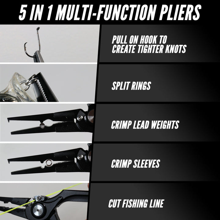 Beyond Braid Pro Aluminum Series 8-inch pliers with black handles, featuring a sturdy metal construction for gripping and cutting.