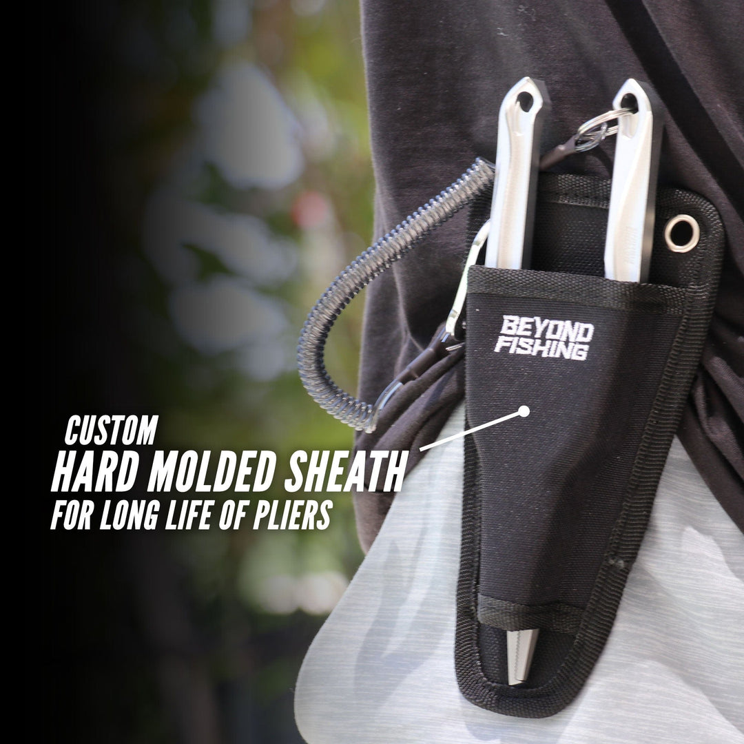 Black Beyond Braid Pro Aluminum Series 8-inch pliers with ergonomic handles and metal jaw tips for precise gripping.