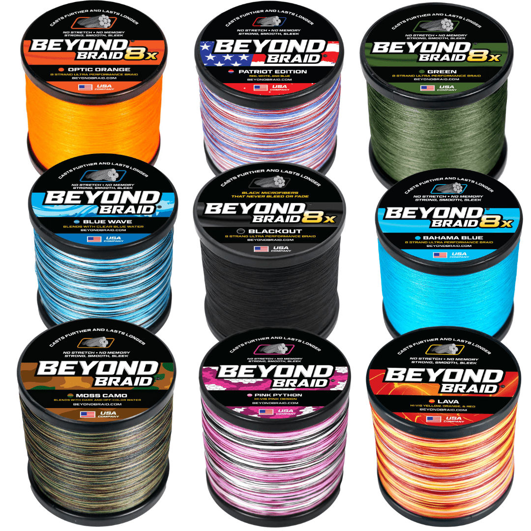 Beyond Braid blue 8lb braided fishing line, 300 yards, designed for saltwater and freshwater fishing, pro-grade performance.
