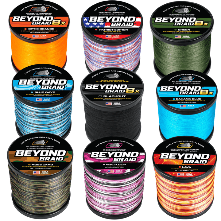 Beyond Braid blue 8lb braided fishing line, 300 yards, suitable for saltwater and freshwater fishing, pro-grade performance.