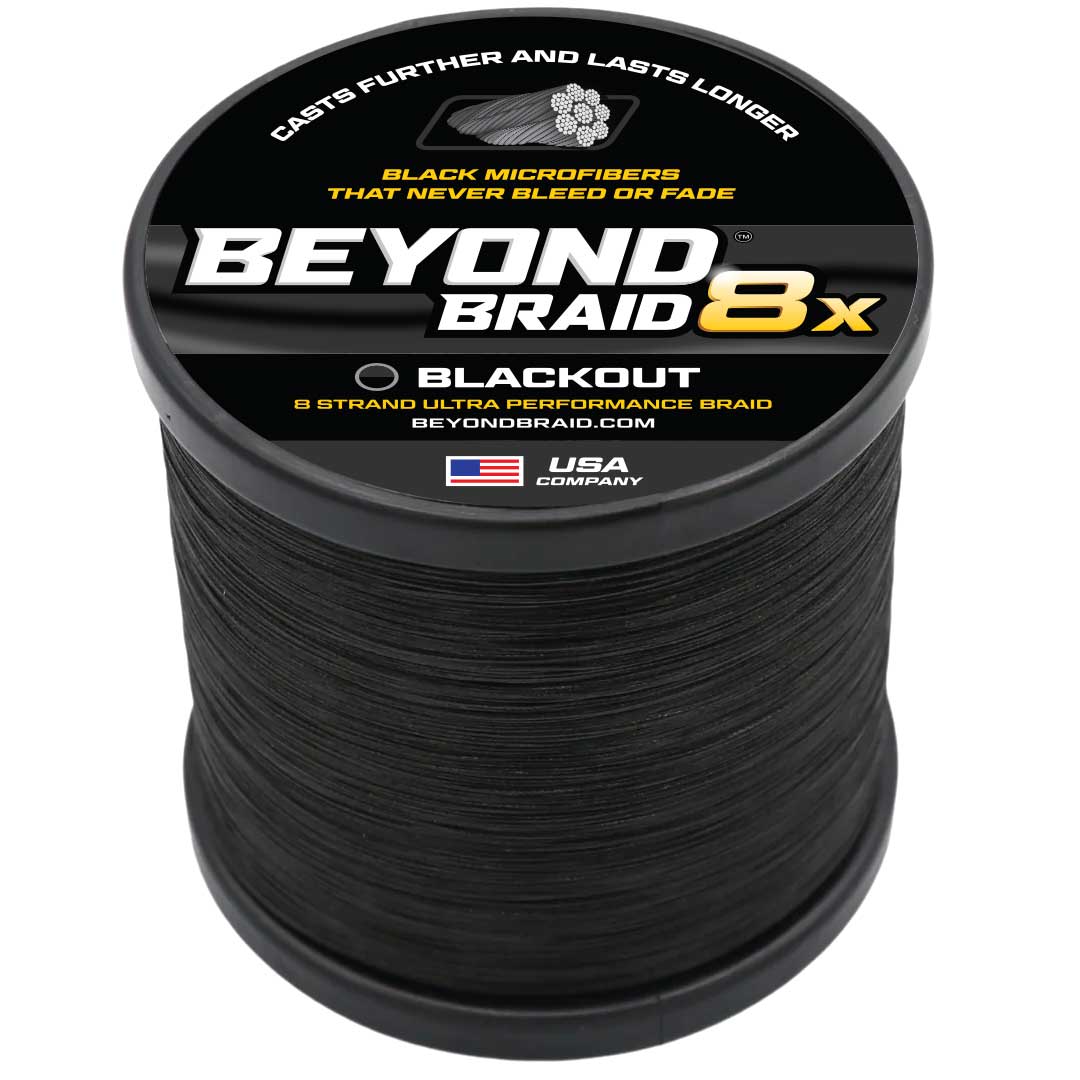 Beyond Braid blue braided fishing line, 8lb test, 300 yards, suitable for saltwater and freshwater fishing.