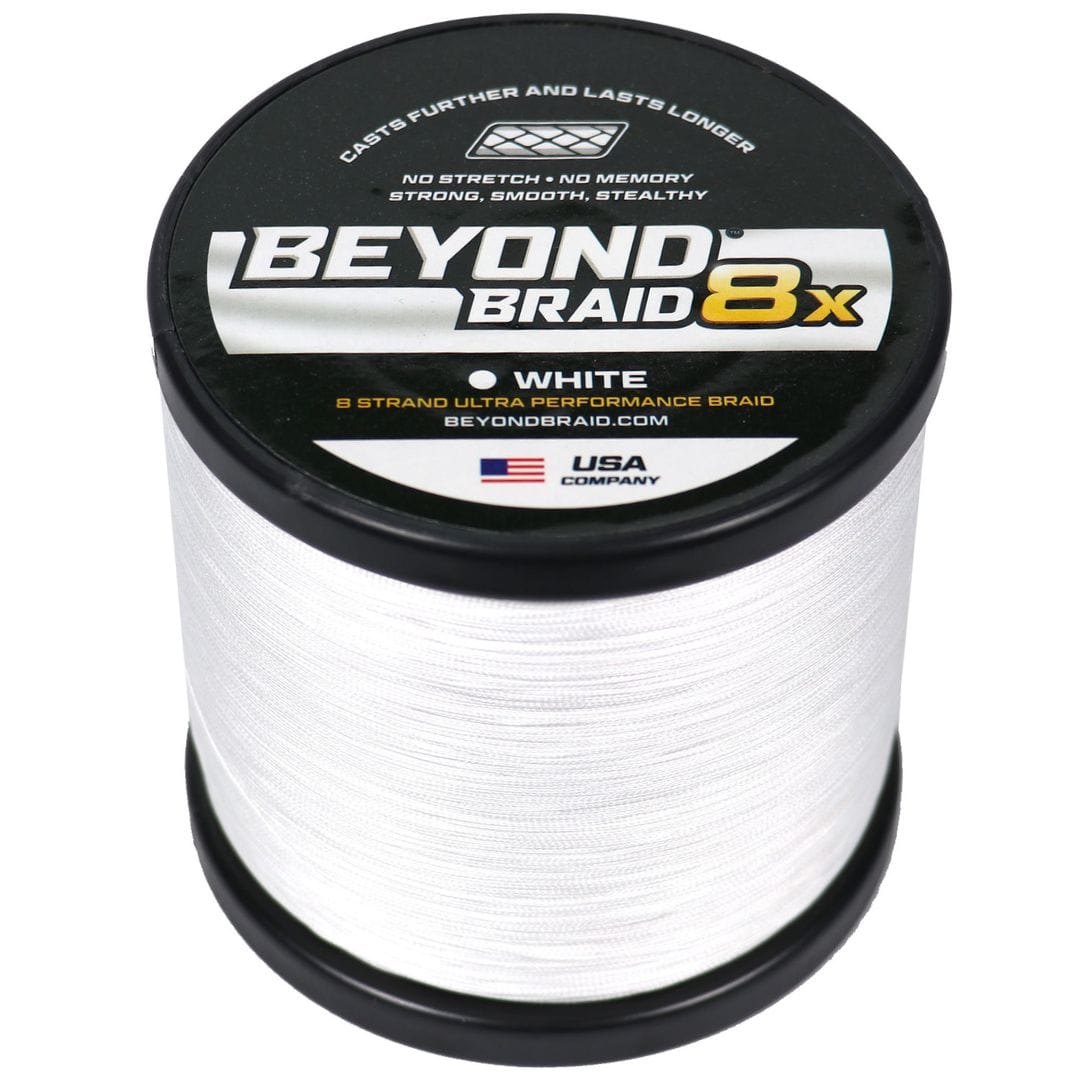 Beyond Braid blue braided fishing line, 8lb test, 300 yards, suitable for saltwater and freshwater fishing.